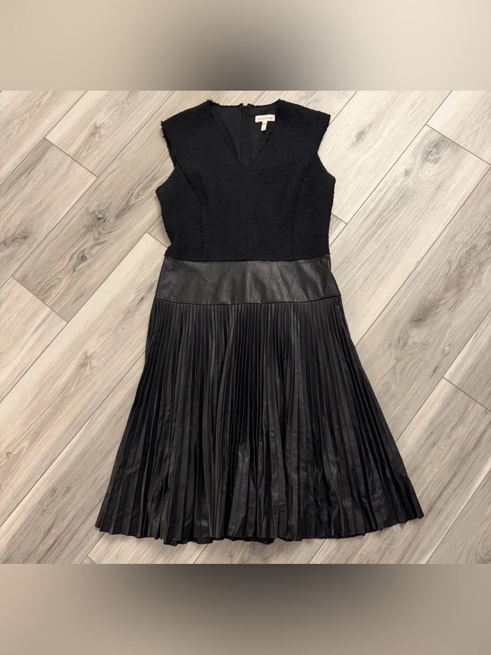 Rebecca Taylor Vintage Faux Leather Dress Size 6 Pleated Quiet Luxury
